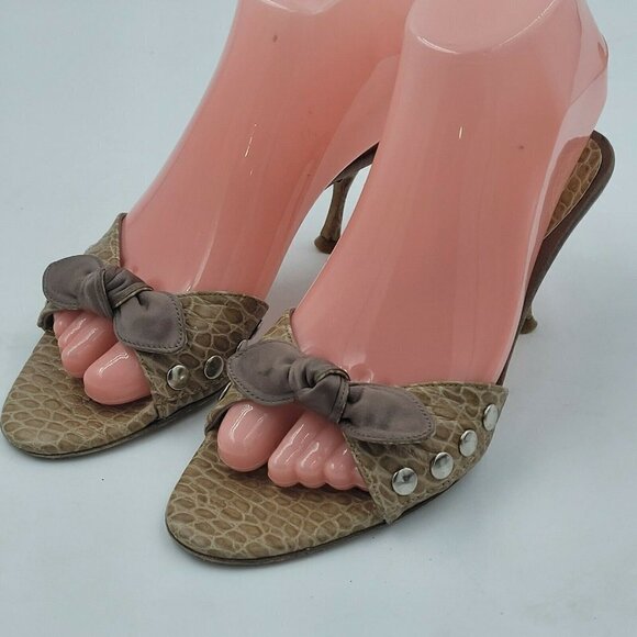 Liz Carine Snakeprint Leather Open Toe Studded Bow Kitten Heel Size 36.5… - Picture 4 of 12